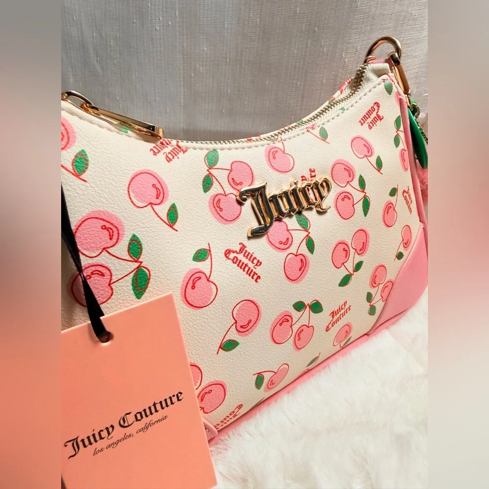 NEW Juicy Couture White Pink Cherry Girl Shoulder Bag